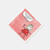 Strichfigur-Mädchen mit Weinglas auf Gingham Serviette (Ecke)