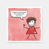 Strichfigur-Mädchen mit Weinglas auf Gingham Serviette (Vorderseite)