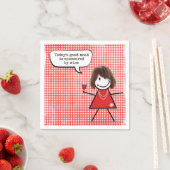 Strichfigur-Mädchen mit Weinglas auf Gingham Serviette (Beispiel)