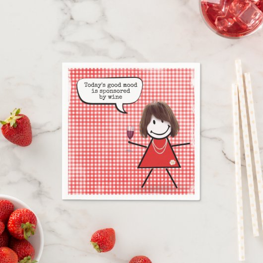 Strichfigur-Mädchen mit Weinglas auf Gingham Serviette (Beispiel)