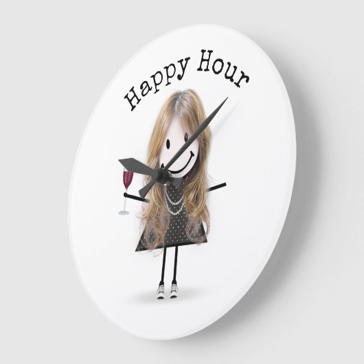Strichfigur-Mädchen mit Weinglas Große Wanduhr (Winkel)