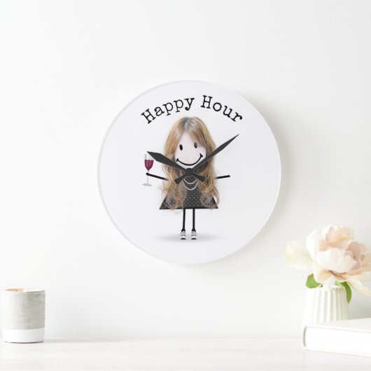 Strichfigur-Mädchen mit Weinglas Große Wanduhr (Zuhause)