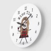 Strichfigur-Mädchen mit Weinglas Große Wanduhr (Winkel)