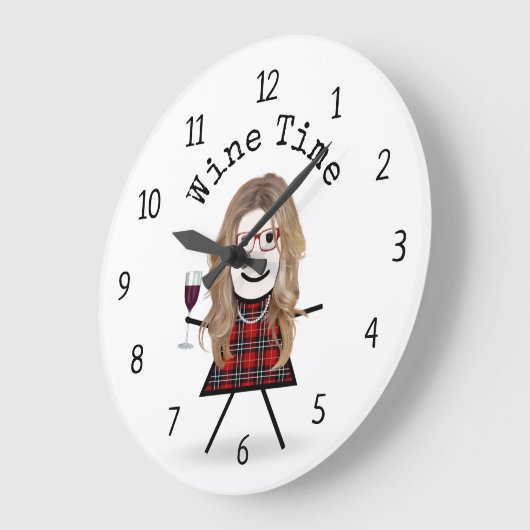 Strichfigur-Mädchen mit Weinglas Große Wanduhr (Winkel)