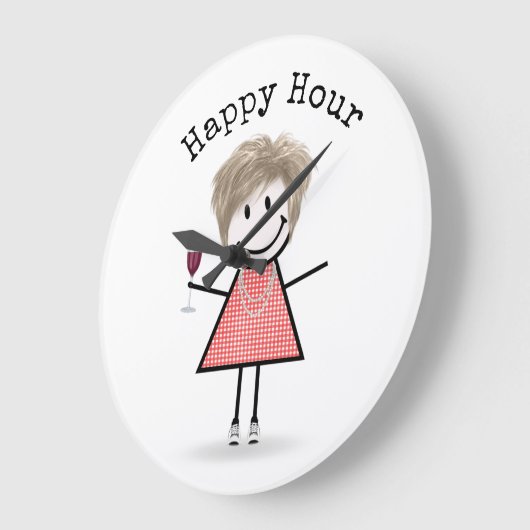 Strichfigur-Mädchen mit Weinglas Große Wanduhr (Winkel)