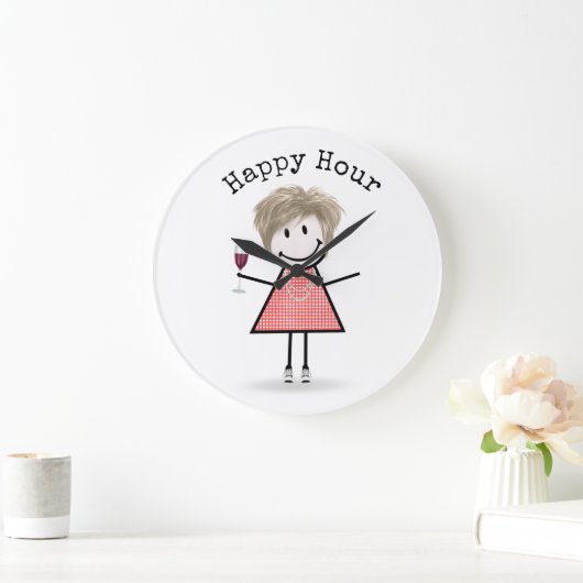 Strichfigur-Mädchen mit Weinglas Große Wanduhr (Zuhause)