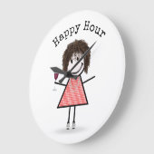 Strichfigur-Mädchen mit Weinglas Große Wanduhr (Winkel)