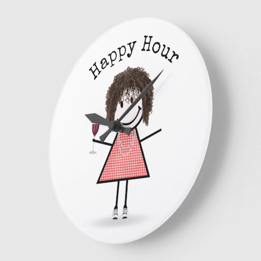Strichfigur-Mädchen mit Weinglas Große Wanduhr (Winkel)