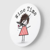 Strichfigur-Mädchen mit Weinglas Große Wanduhr (Winkel)