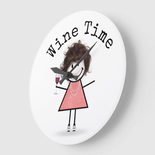 Strichfigur-Mädchen mit Weinglas Große Wanduhr (Winkel)