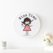Strichfigur-Mädchen mit Weinglas Große Wanduhr (Zuhause)