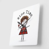 Strichfigur-Mädchen mit Weinglas Quadratische Wanduhr (Winkel)