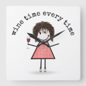 Strichfigur-Mädchen mit Weinglas Quadratische Wanduhr (Vorderseite)