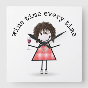 Strichfigur-Mädchen mit Weinglas Quadratische Wanduhr