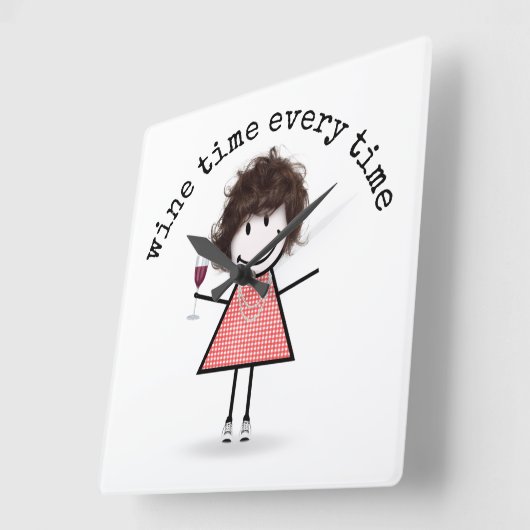 Strichfigur-Mädchen mit Weinglas Quadratische Wanduhr (Winkel)