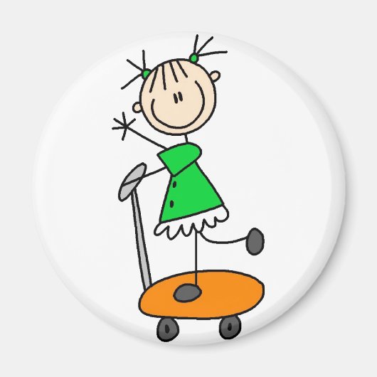 Strichfigur-Mädchen Skaten Magnet (Vorne)