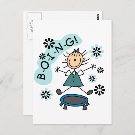 Strichfigur-Mädchen zu Trampolin-T - Shirt und Ges Postkarte (Vorne/Hinten)