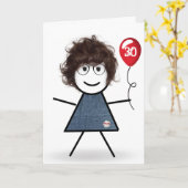 Strichfigur-Mädchen zum 30. Geburtstag mit Red Bal Karte (Gelbe Blume)