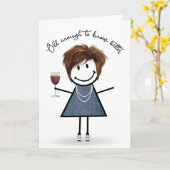 Strichfigur-Mädchen zum Geburtstag mit Weinglas Karte (Gelbe Blume)