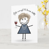 Strichfigur-Mädchen zum Geburtstag mit Weinglas Karte (Gelbe Blume)