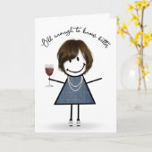 Strichfigur-Mädchen zum Geburtstag mit Weinglas Karte (Gelbe Blume)