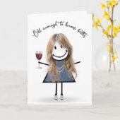 Strichfigur-Mädchen zum Geburtstag mit Weinglas Karte (Gelbe Blume)