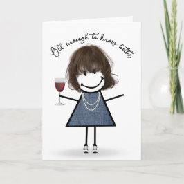 Strichfigur-Mädchen zum Geburtstag mit Weinglas Karte