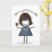 Strichfigur-Mädchen zum Geburtstag mit Weinglas Karte (Gelbe Blume)