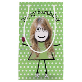 Strichfigur-Mädchen zum Geburtstag mit Weinglas Kleine Geschenktüte