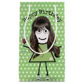 Strichfigur-Mädchen zum Geburtstag mit Weinglas Kleine Geschenktüte (Vorderseite)