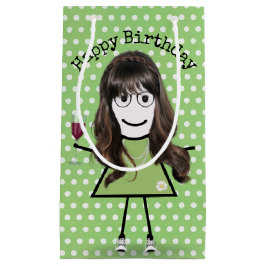 Strichfigur-Mädchen zum Geburtstag mit Weinglas Kleine Geschenktüte