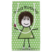 Strichfigur-Mädchen zum Geburtstag mit Weinglas Kleine Geschenktüte (Vorderseite)