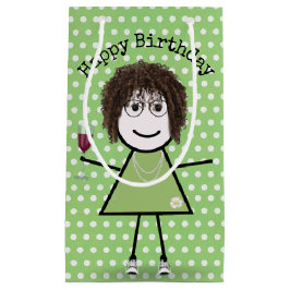 Strichfigur-Mädchen zum Geburtstag mit Weinglas Kleine Geschenktüte