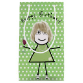 Strichfigur-Mädchen zum Geburtstag mit Weinglas Kleine Geschenktüte (Vorderseite)