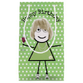 Strichfigur-Mädchen zum Geburtstag mit Weinglas Kleine Geschenktüte (Vorderseite)