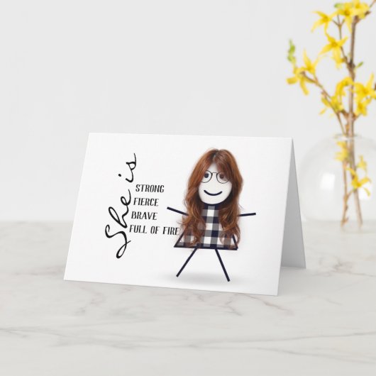 Strichfigur-Mädchen zum Muttertag Karte (Gelbe Blume)