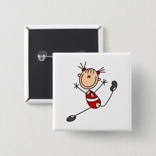 Strichfigur-Mädchengymnast-T-Shirts und Geschenke Button (Vorne & Hinten)