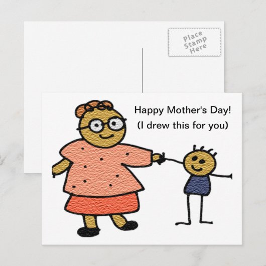 Strichfiguren von Mutter und Kind zum Muttertag Postkarte (Vorne/Hinten)