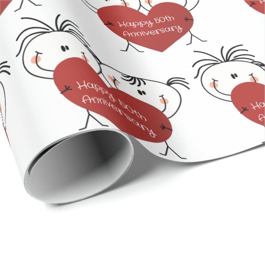 Strichmännchen 50. Geburtstag Geschenkpapier (Rolleneckpunkt)