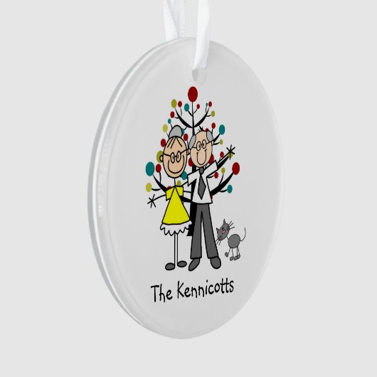 Strichmännchen Ältere Paare, Katze Akrylorische Or Ornament (Vorderseite)