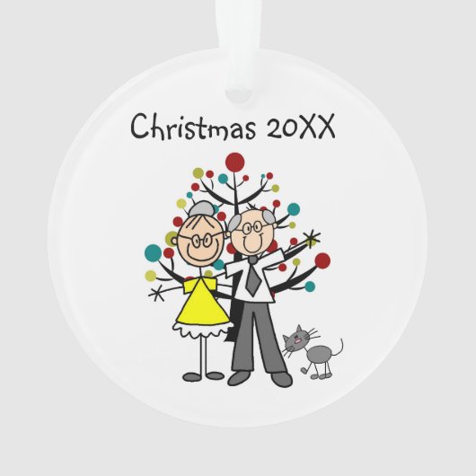 Strichmännchen Ältere Paare, Katze Akrylorische Or Ornament (Rückseite)