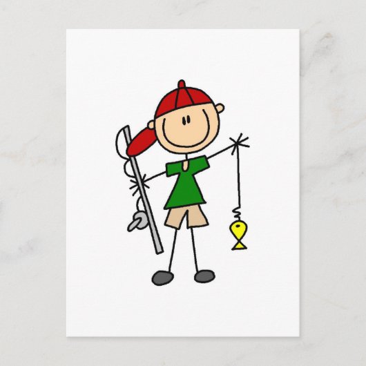 Strichmännchen Angelgestänge und Geschenke Postkarte (Vorderseite)