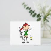 Strichmännchen Angelgestänge und Geschenke Postkarte (Stehend Vorderseite)