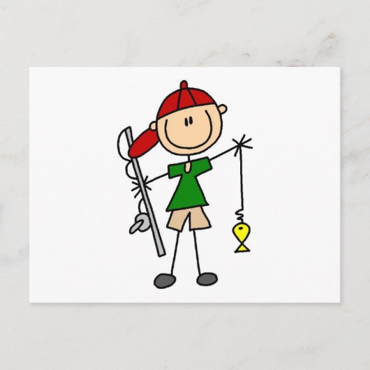 Strichmännchen Angelgestänge und Geschenke Postkarte (Vorderseite)