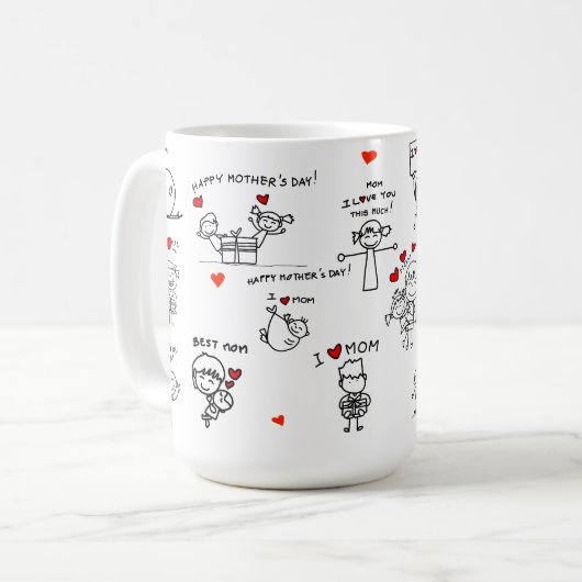 Strichmännchen Art Mother Day Kaffeetasse (Vorderseite Links)