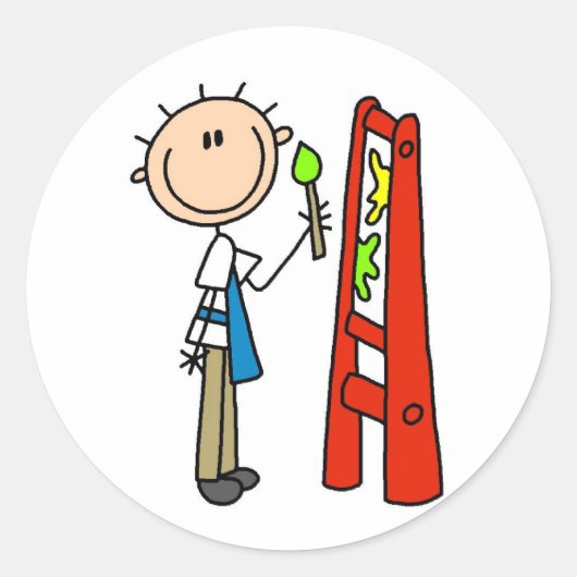 Strichmännchen Artist Runder Aufkleber (Vorderseite)