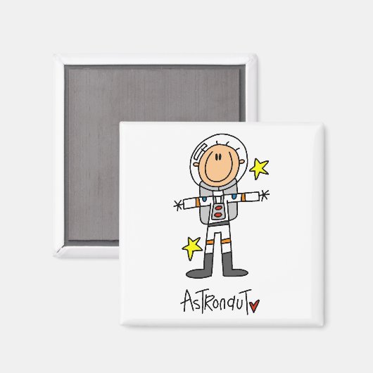 Strichmännchen Astronaut T - Shirt und Geschenke Magnet (Vorderseite/Rückseite)