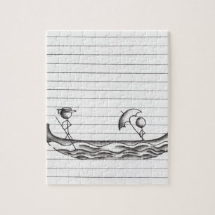 Strichmännchen auf einem Gondel-Boot Puzzle