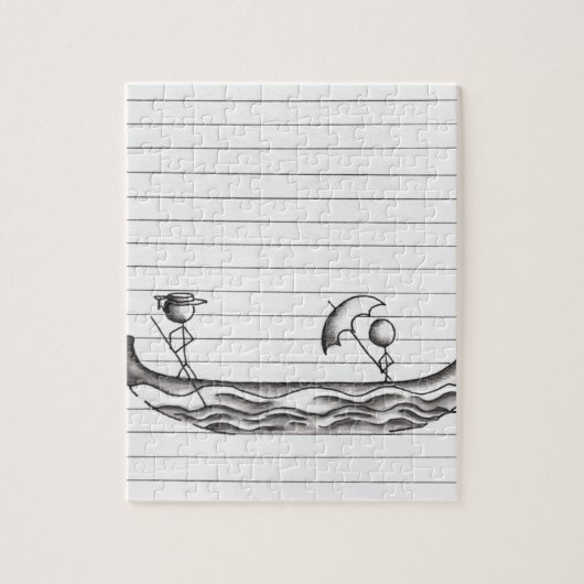 Strichmännchen auf einem Gondel-Boot Puzzle (Vertikal)