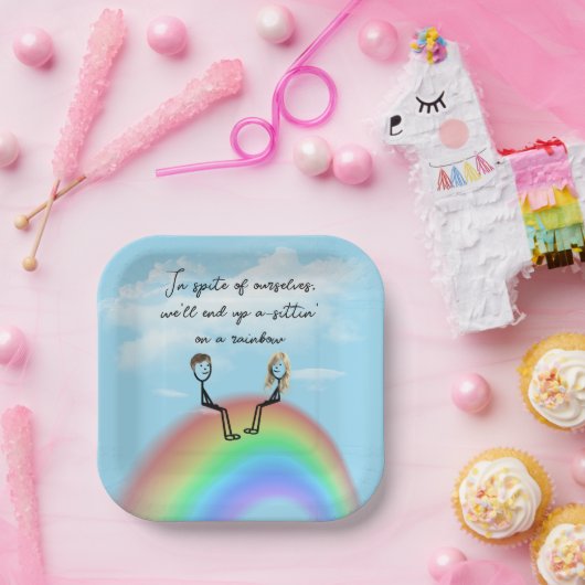 Strichmännchen auf einem Regenbogen Pappteller (Party)